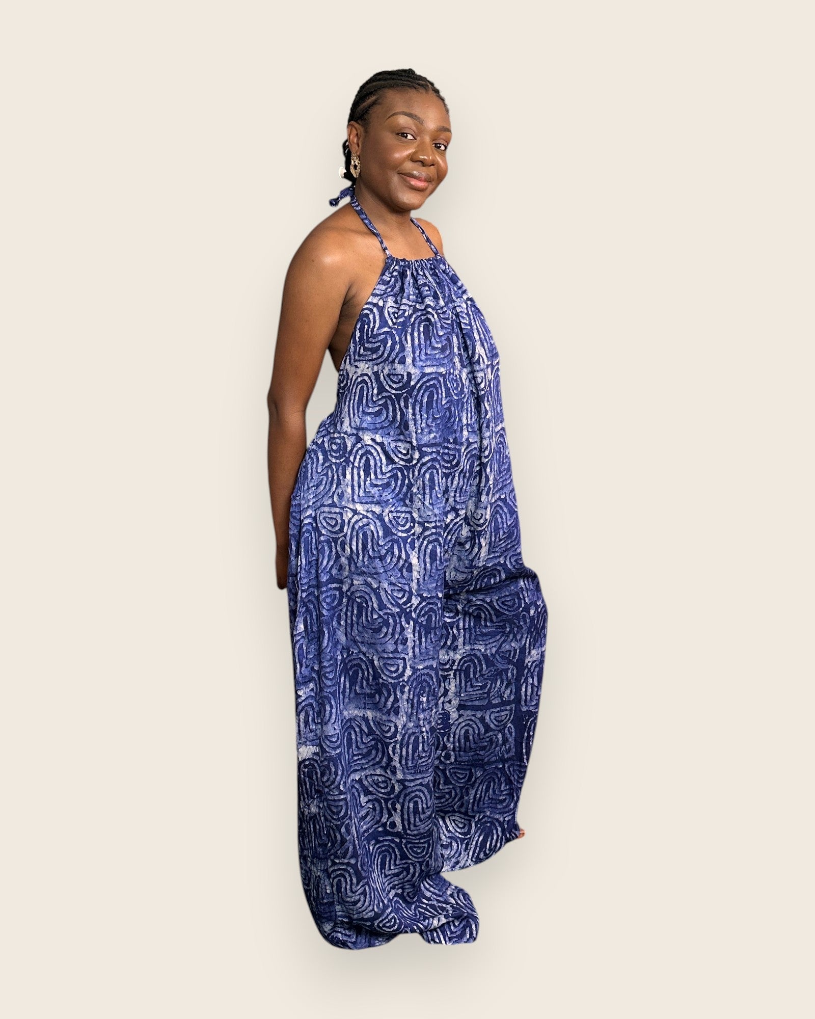 The Adire jumpsuit — Liyah palazzo in Royal blue, hand-dyed in Abeokuta