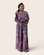 Simi Amethyst Medallion — wide-leg trouser set in hand-dyed Adire, front view, L'atelier KaAy