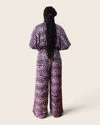 Simi Amethyst Medallion — wide-leg trouser set in hand-dyed Adire, back view, L'atelier KaAy