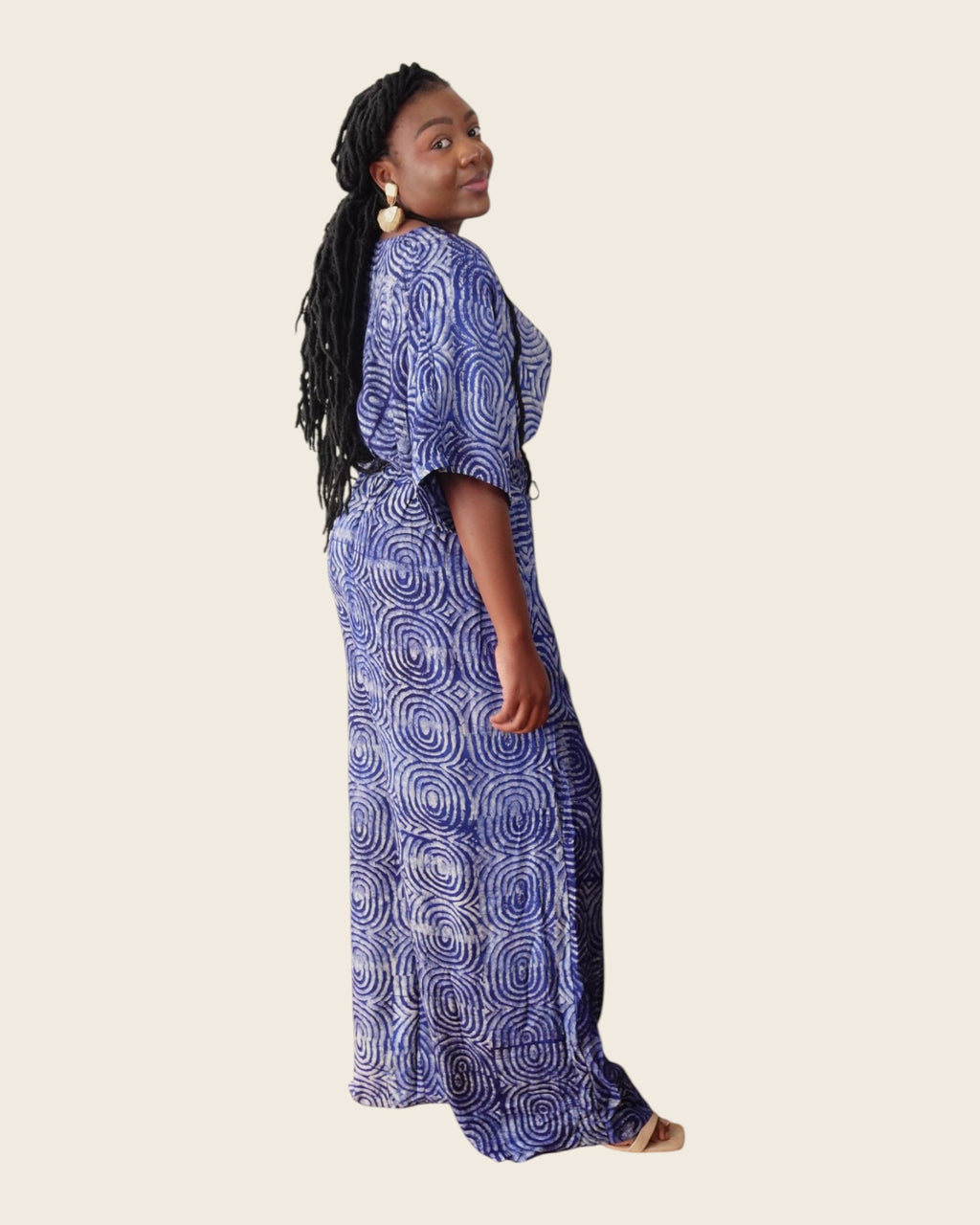 Simi Lapis Ripple — wide-leg trouser set in hand-dyed Adire, side view, L'atelier KaAy
