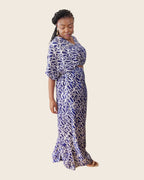 Simi Delft Scroll — wide-leg trouser set in hand-dyed Adire, side view, L'atelier KaAy
