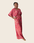 Simi Garnet Swirl — wide-leg trouser set in hand-dyed Adire, three-quarter view, L'atelier KaAy