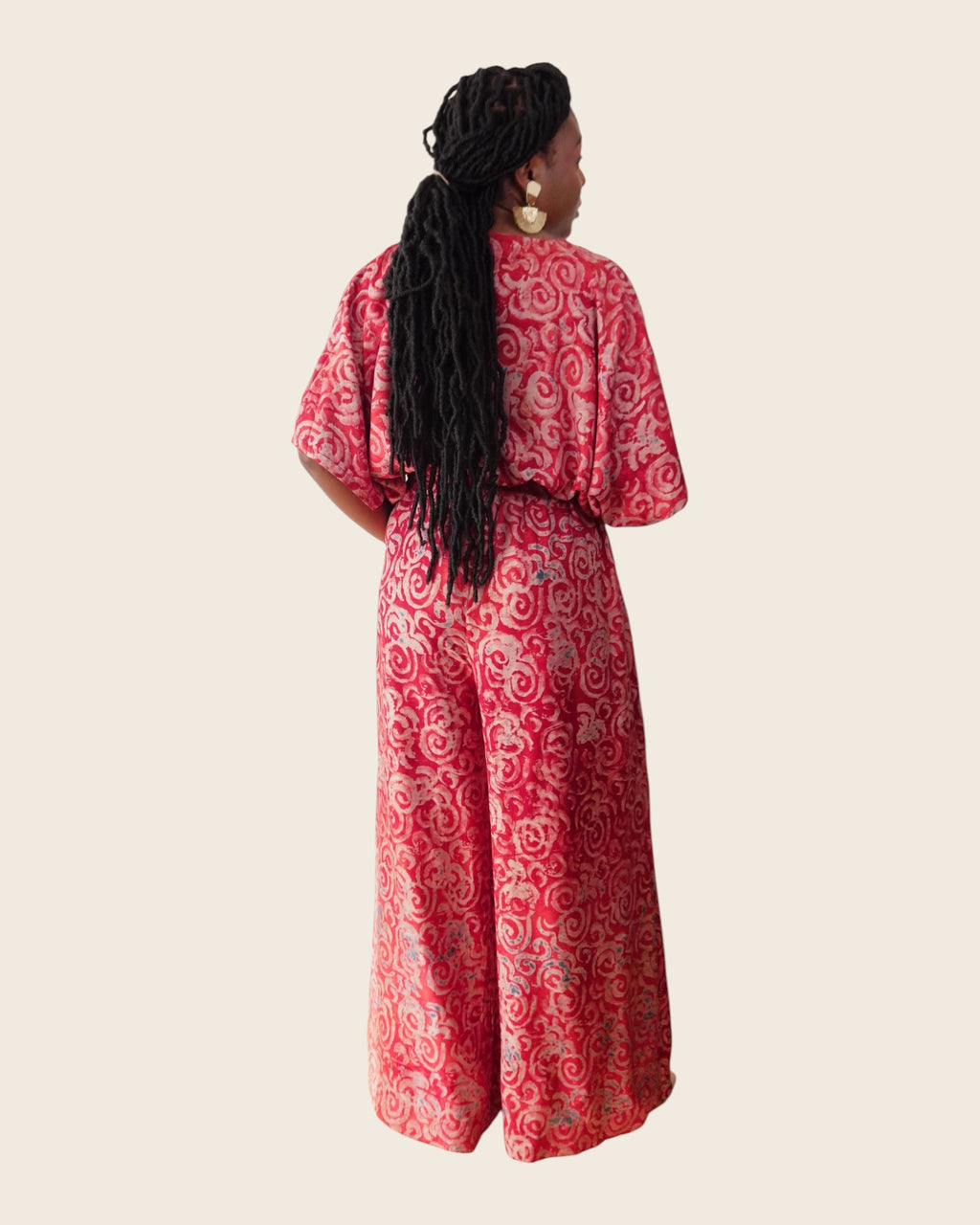 Simi Garnet Swirl — wide-leg trouser set in hand-dyed Adire, back view, L'atelier KaAy
