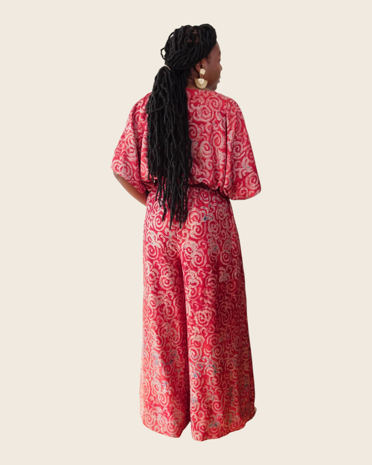 Simi Garnet Swirl — wide-leg trouser set in hand-dyed Adire, back view, L'atelier KaAy
