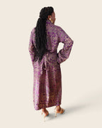 Adunni Violet Smoke — maxi shirt dress in hand-dyed Adire, back view, L'atelier KaAy