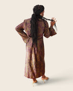 Adunni Fig Tile — maxi shirt dress in hand-dyed Adire, back view, L'atelier KaAy