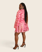 Aïna Hibiscus Pink — african print skirt set in hand-dyed Adire, three-quarter back view, looking over the shoulder, L'atelier KaAy