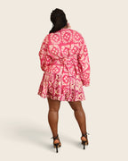 Aïna Hibiscus Pink — african print skirt set in hand-dyed Adire, back view with waist tie, L'atelier KaAy