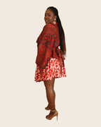 Aïna Ember Red — african print skirt set in hand-dyed Adire, side view, looking over the shoulder, L'atelier KaAy