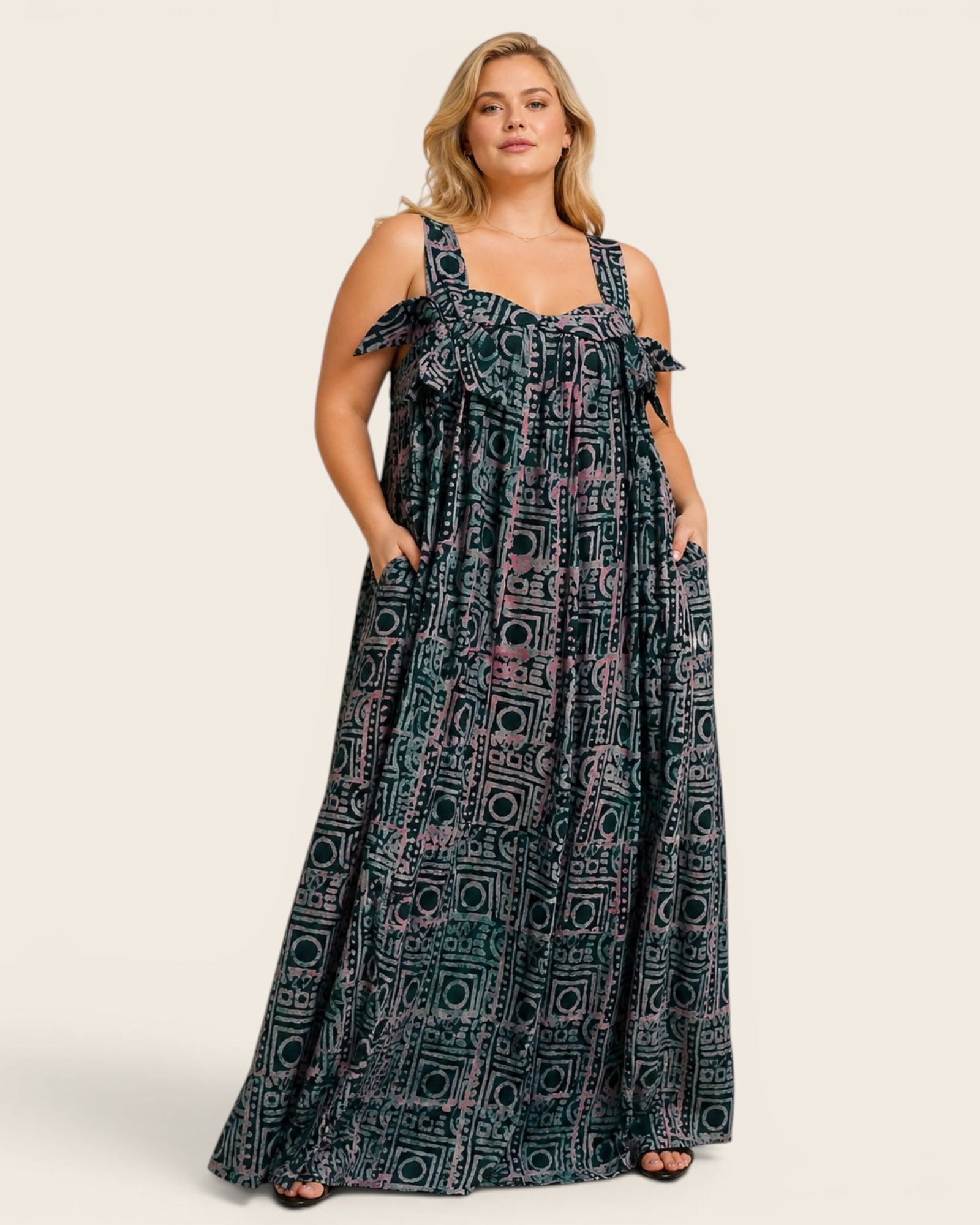 Zaria — Adire Maxi Dress with Bow