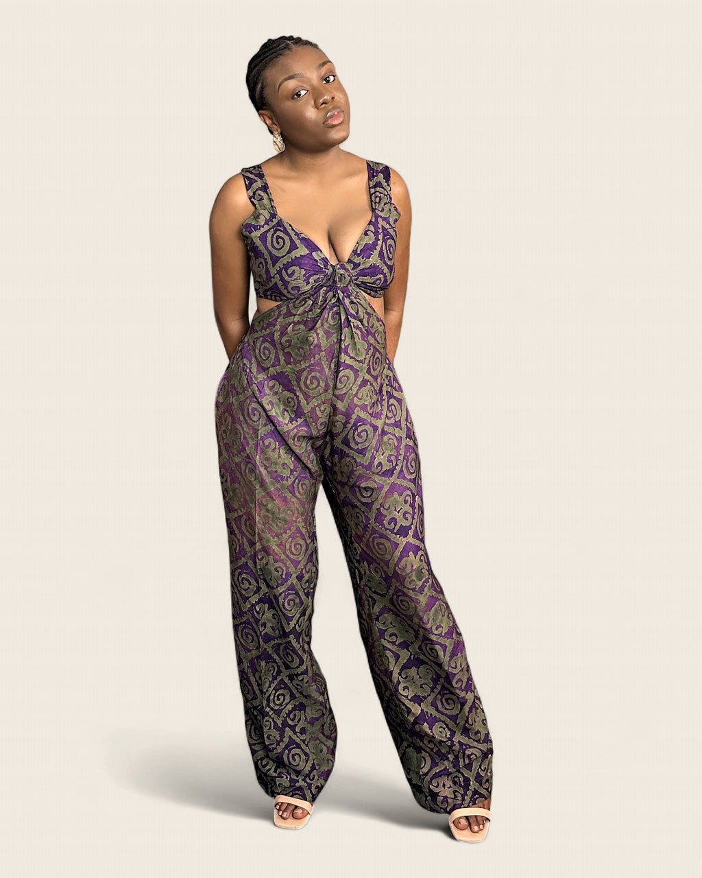 Ayoka African african jumpsuit — hand-dyed Adire, back drape, L'atelier KaAy