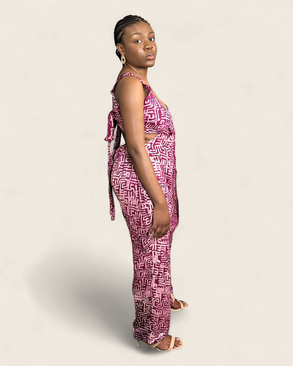 Ayoka African african jumpsuit — hand-dyed Adire, motion shot, L'atelier KaAy