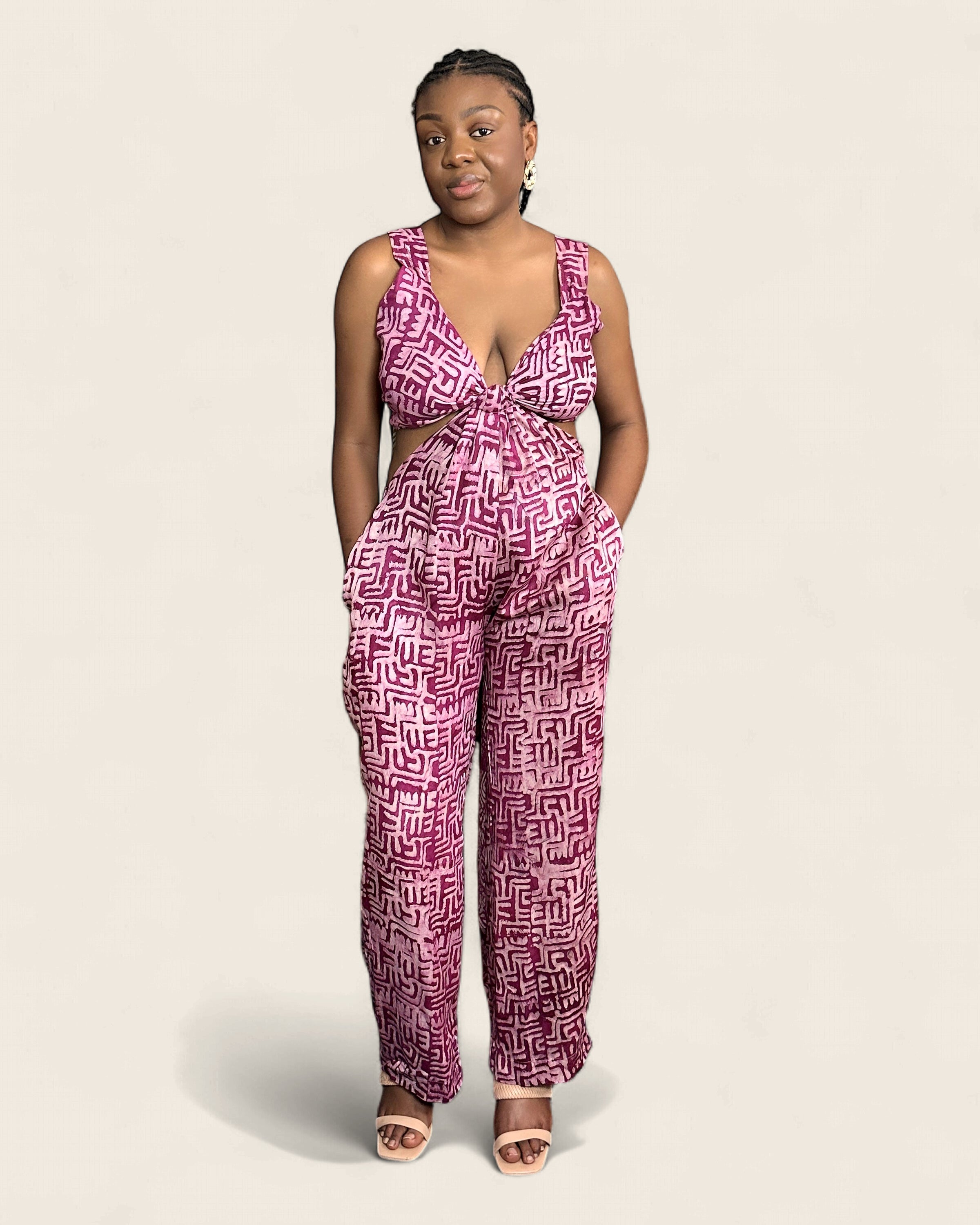 Ayoka Flame — Fuchsia — african jumpsuit in hand-dyed Adire, L'atelier KaAy