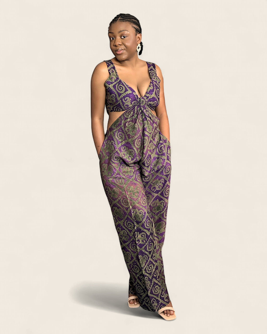 Ayoka Midnight — Royal — african jumpsuit in hand-dyed Adire, L'atelier KaAy