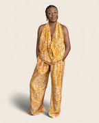 Folake African adire halter jumpsuit — hand-dyed Adire, fabric detail, L'atelier KaAy