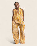 Folake Saffron — Mustard — adire halter jumpsuit in hand-dyed Adire, L'atelier KaAy