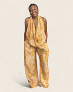 Folake Saffron — Mustard — adire halter jumpsuit in hand-dyed Adire, L'atelier KaAy