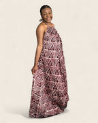 Alara African adire halter maxi dress — hand-dyed Adire, full-length view, L'atelier KaAy