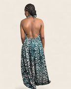Alara African adire halter maxi dress — hand-dyed Adire, close-up view, L'atelier KaAy