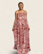 Alara African adire halter maxi dress — hand-dyed Adire, motion shot, L'atelier KaAy