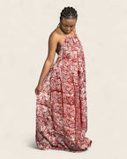 Alara African adire halter maxi dress — hand-dyed Adire, full-length view, L'atelier KaAy