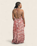 Alara African adire halter maxi dress — hand-dyed Adire, side silhouette, L'atelier KaAy