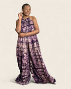 Liyah African Adire palazzo jumpsuit — hand-dyed Adire, front view, L'atelier KaAy