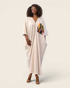 Amari African african kaftan — hand-dyed Adire, front view, L'atelier KaAy