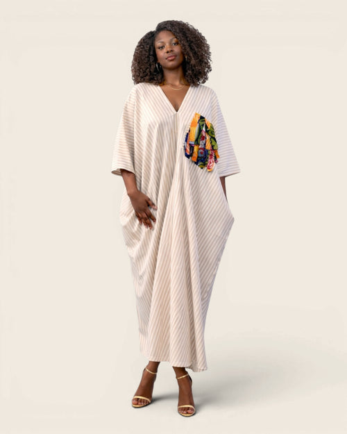 Amari African african kaftan — hand-dyed Adire, front view, L'atelier KaAy