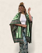 Amara African adire kimono robe — hand-dyed Adire, front view, L'atelier KaAy