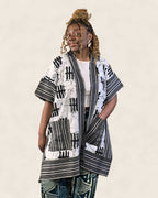 Amara African adire kimono robe — hand-dyed Adire, motion shot, L'atelier KaAy
