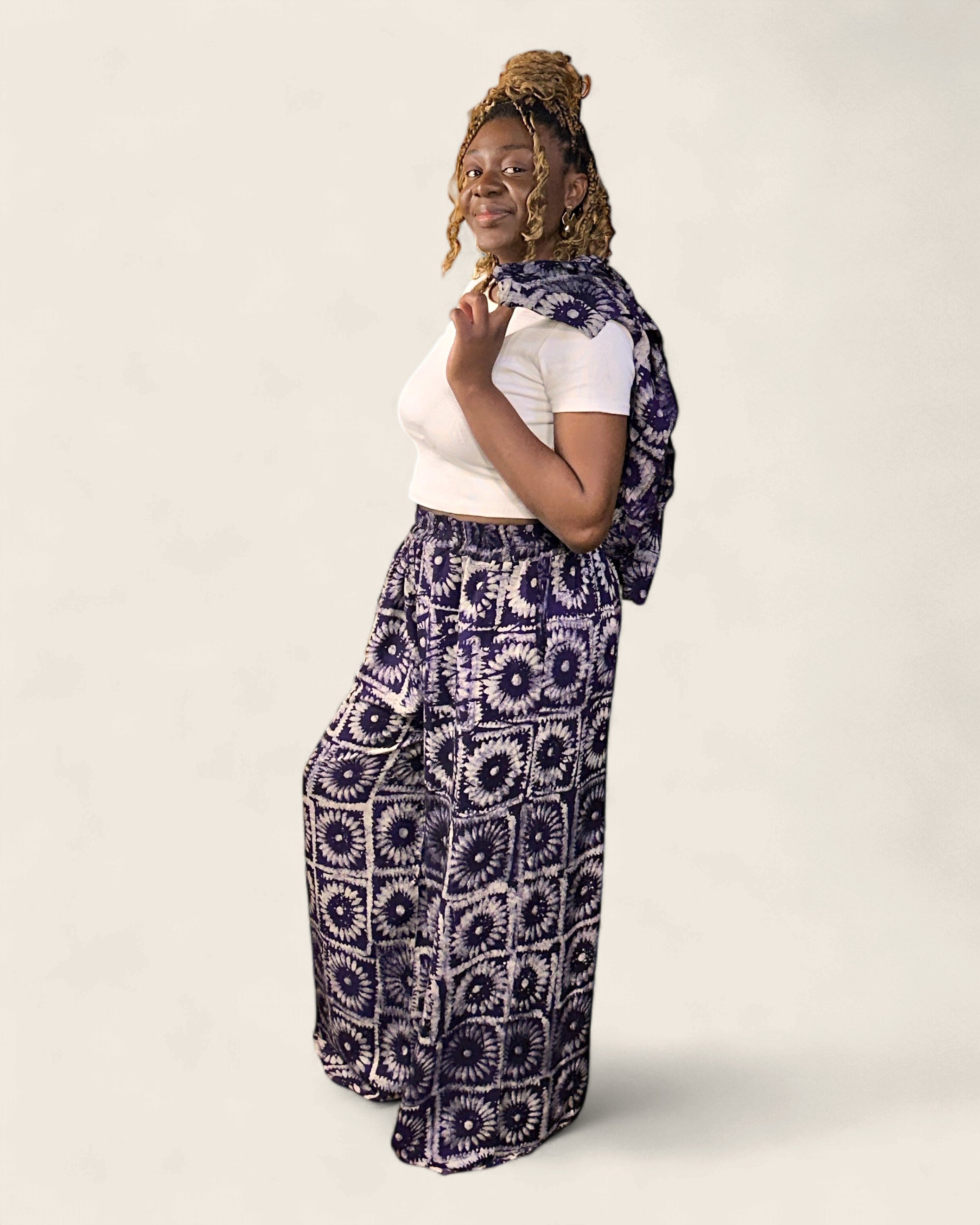 Tola African Adire kimono set — hand-dyed Adire, editorial lookbook, L'atelier KaAy