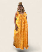Zaria African african maxi dress — hand-dyed Adire, back drape, L'atelier KaAy