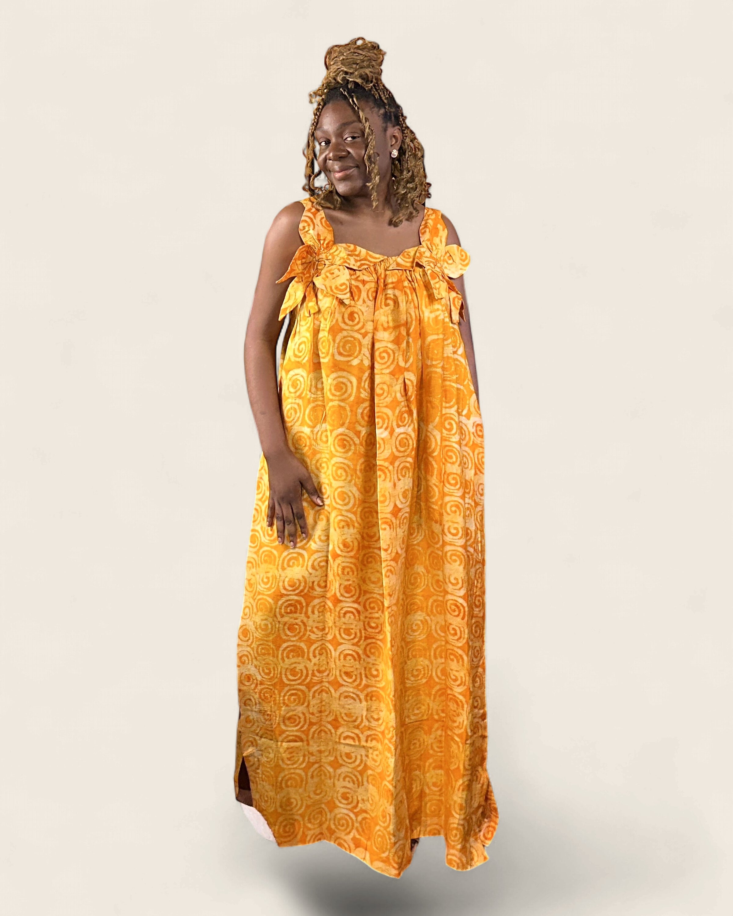 Zaria African african maxi dress — hand-dyed Adire, back drape, L'atelier KaAy