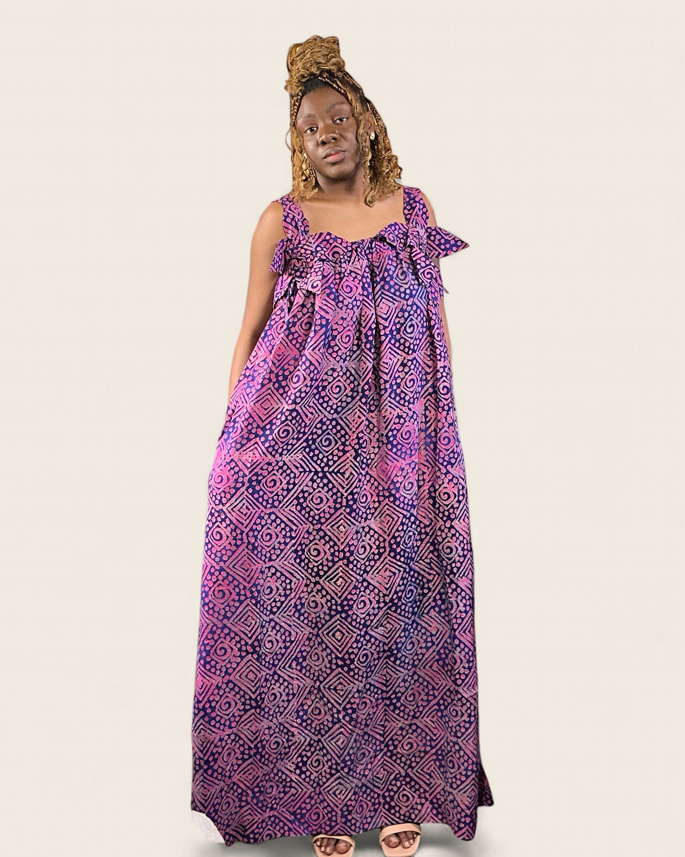 Zaria Amaranth — Wine — african maxi dress in hand-dyed Adire, L'atelier KaAy