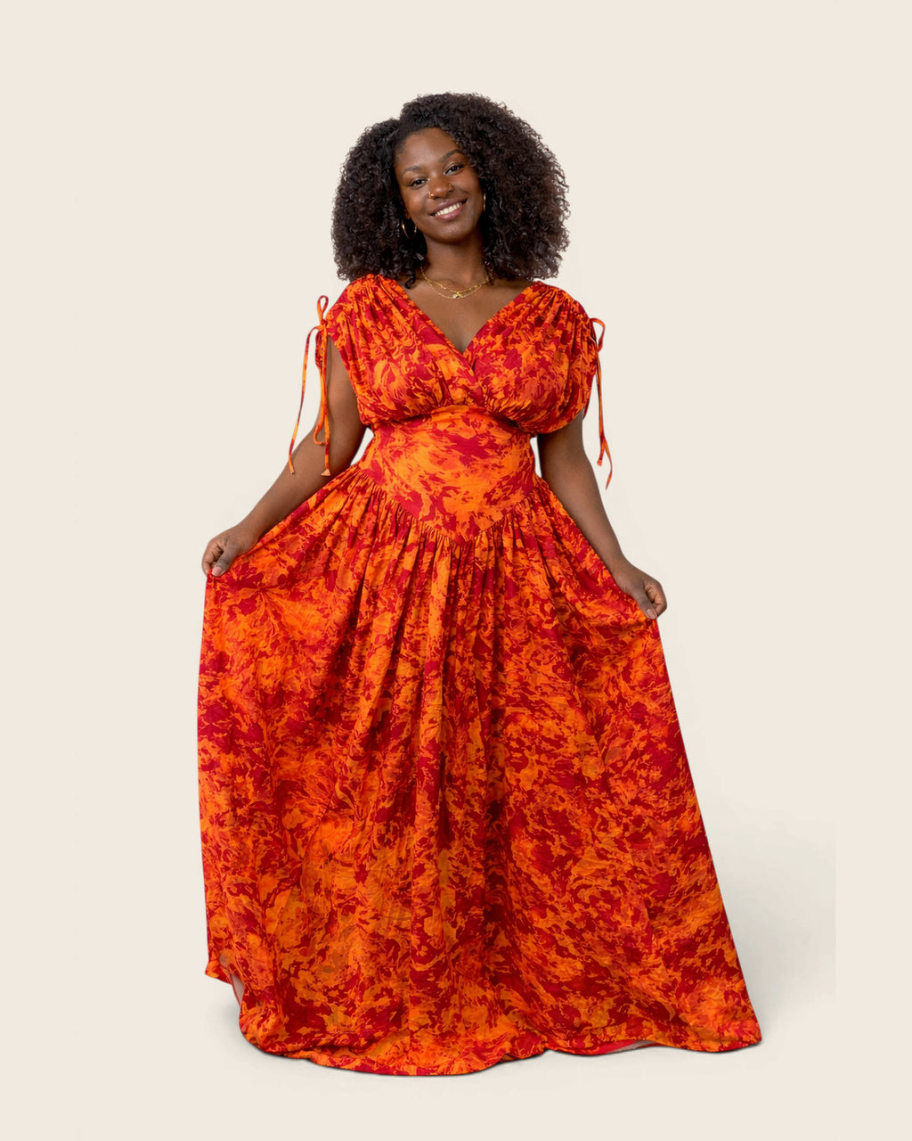 Naylah African african tiered maxi dress — hand-dyed Adire, front view, L'atelier KaAy