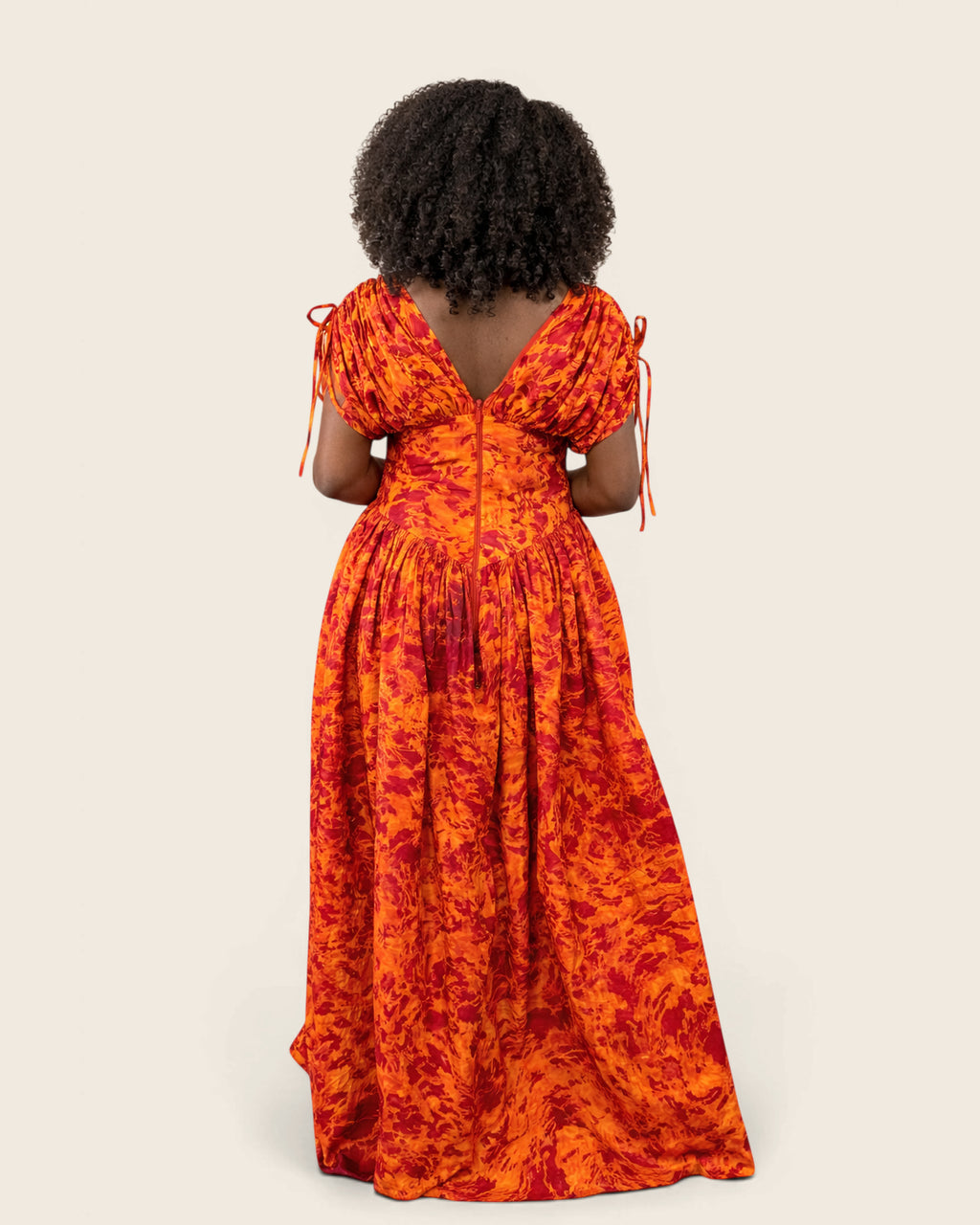 Naylah African african tiered maxi dress — hand-dyed Adire, styling on model, L'atelier KaAy