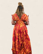 Naylah African african tiered maxi dress — hand-dyed Adire, fabric detail, L'atelier KaAy